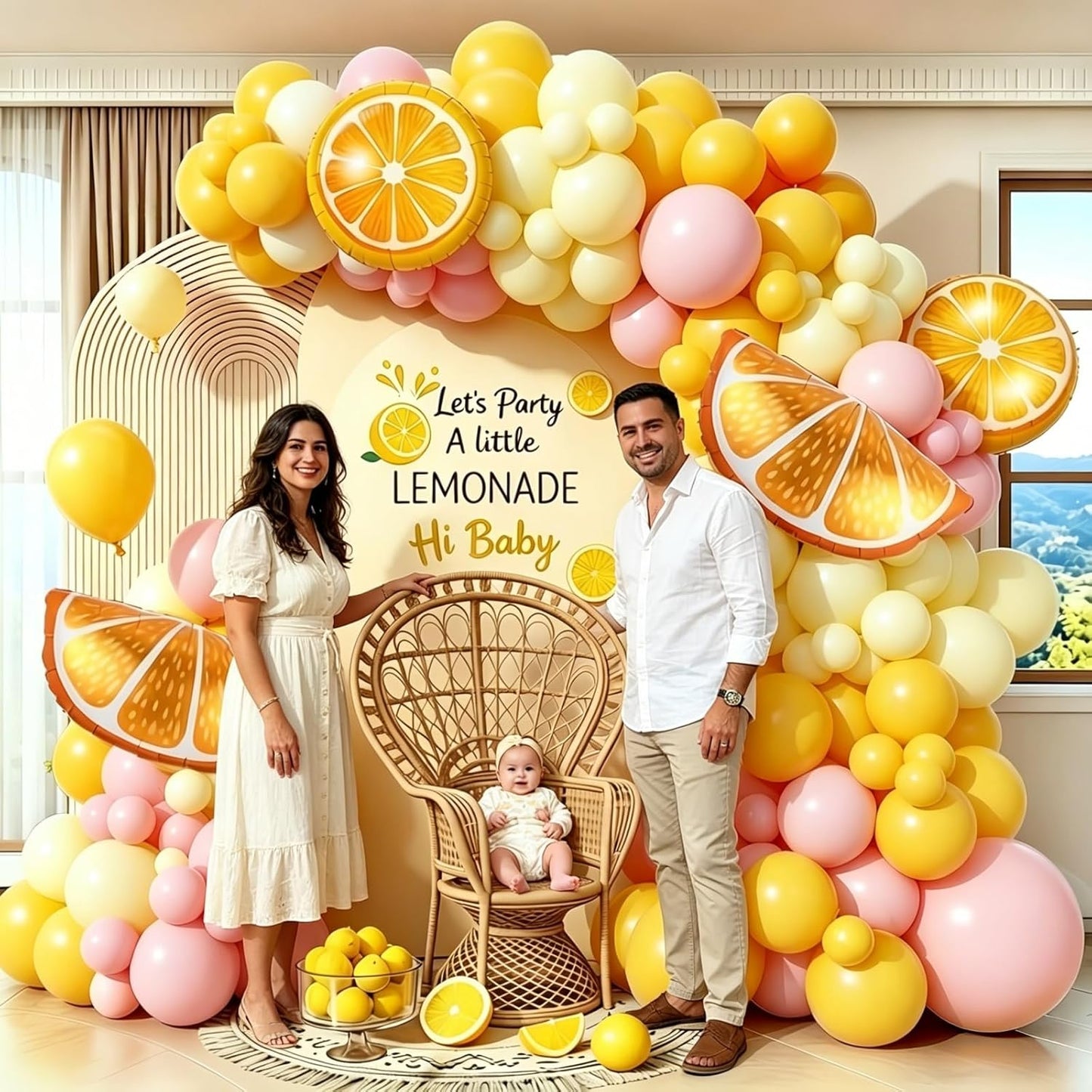Lemon Balloon Arch Garland Kit - Light Pink and Yellow Balloon Arch Garland Kit with Lemon Foil Ballons for Lemon Party Birthday Baby Bridal Shower Decor