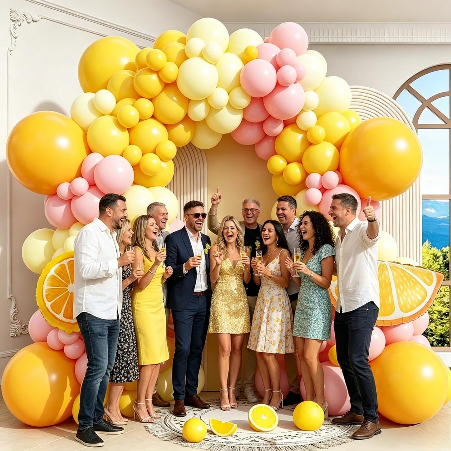 Lemon Balloon Arch Garland Kit - Light Pink and Yellow Balloon Arch Garland Kit with Lemon Foil Ballons for Lemon Party Birthday Baby Bridal Shower Decor