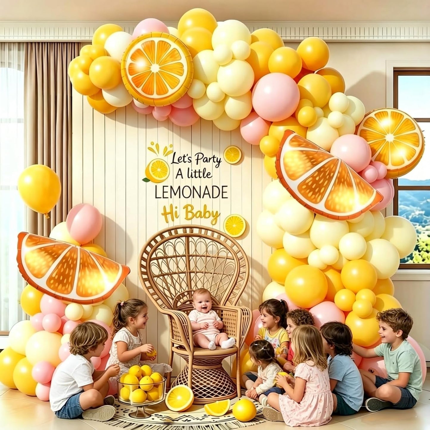 Lemon Balloon Arch Garland Kit - Light Pink and Yellow Balloon Arch Garland Kit with Lemon Foil Ballons for Lemon Party Birthday Baby Bridal Shower Decor