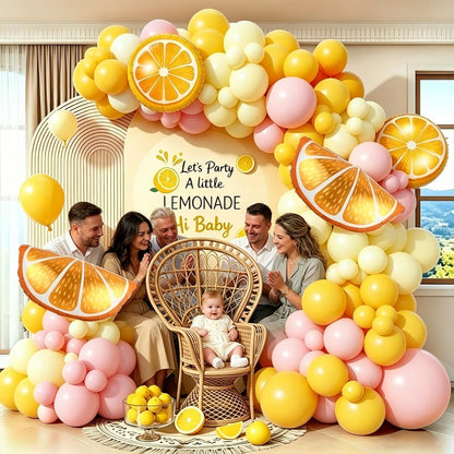 Lemon Balloon Arch Garland Kit - Light Pink and Yellow Balloon Arch Garland Kit with Lemon Foil Ballons for Lemon Party Birthday Baby Bridal Shower Decor