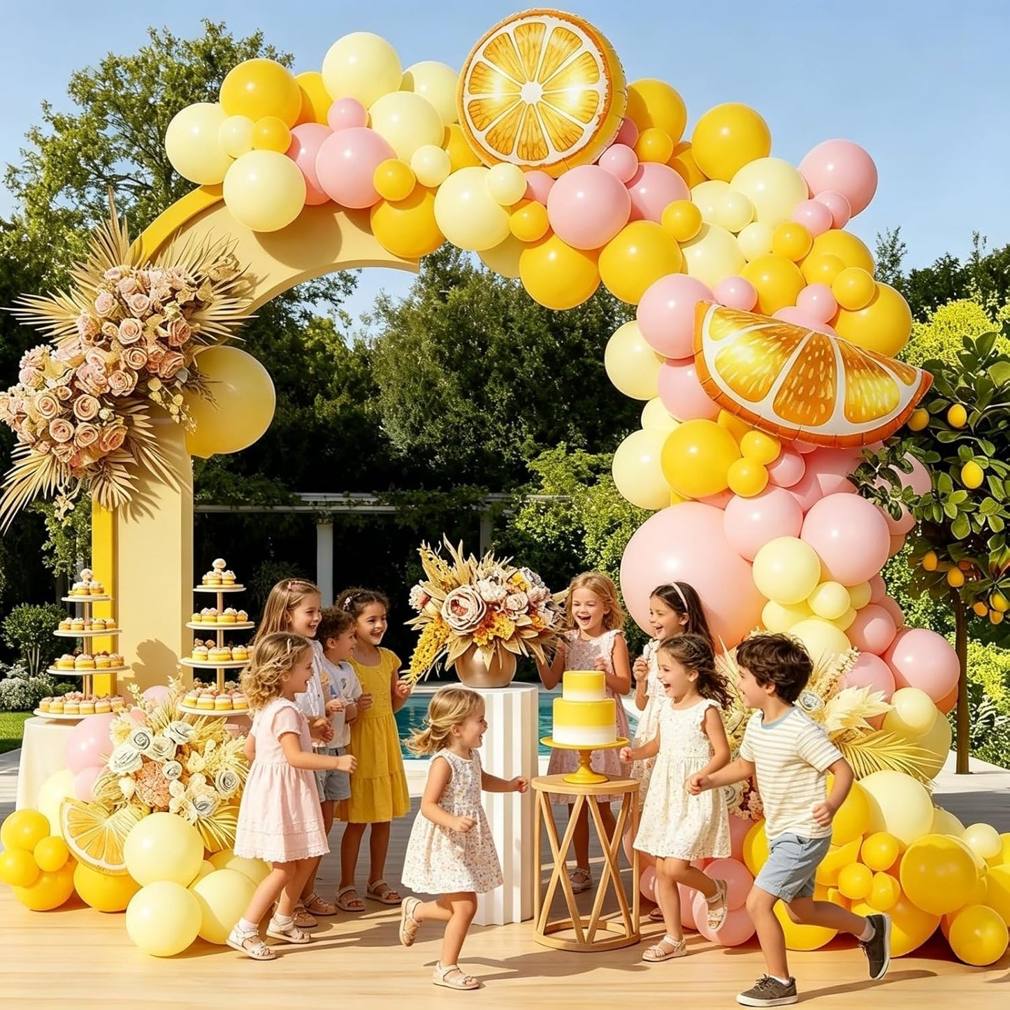 Lemon Balloon Arch Garland Kit - Light Pink and Yellow Balloon Arch Garland Kit with Lemon Foil Ballons for Lemon Party Birthday Baby Bridal Shower Decor