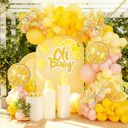 Lemon Balloon Arch Garland Kit - Light Pink and Yellow Balloon Arch Garland Kit with Lemon Foil Ballons for Lemon Party Birthday Baby Bridal Shower Decor