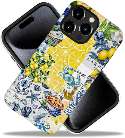 Compatible with iPhone 16 Pro,Durable & Shockproof Phone Case Cover Design - Collage Lemons Blueberries Shells