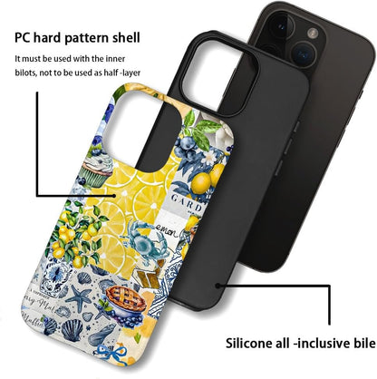Compatible with iPhone 16 Pro,Durable & Shockproof Phone Case Cover Design - Collage Lemons Blueberries Shells