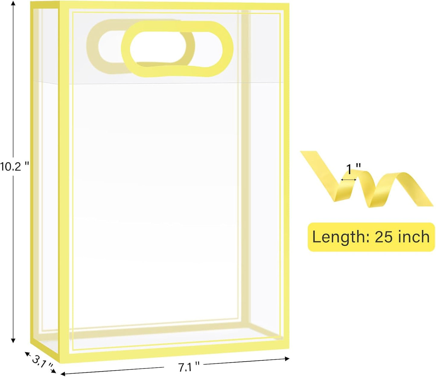 12 PCS Clear Plastic Gift Bags with Handles, Yellow | Reusable Party Favor Bags with Ribbon, 10.2 x 7.1 x 3.1 Inch, for Wedding, Birthday, Baby Shower, Bachelorette Party