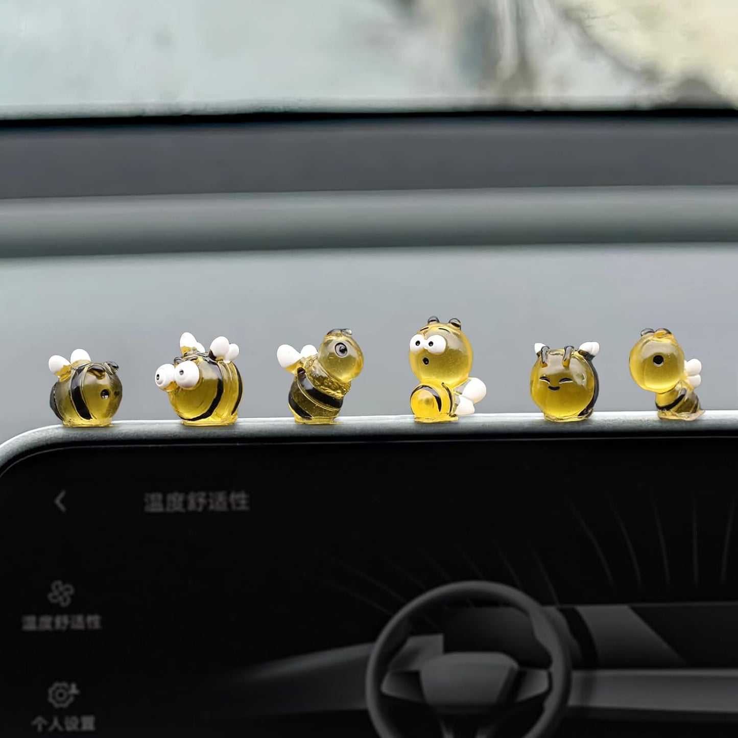 Mini Bee Cute Car Accessories, 6 PCS Yellow Bees Dashboard Decorations, Car Interior Decor for Women