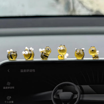 Mini Bee Cute Car Accessories, 6 PCS Yellow Bees Dashboard Decorations, Car Interior Decor for Women