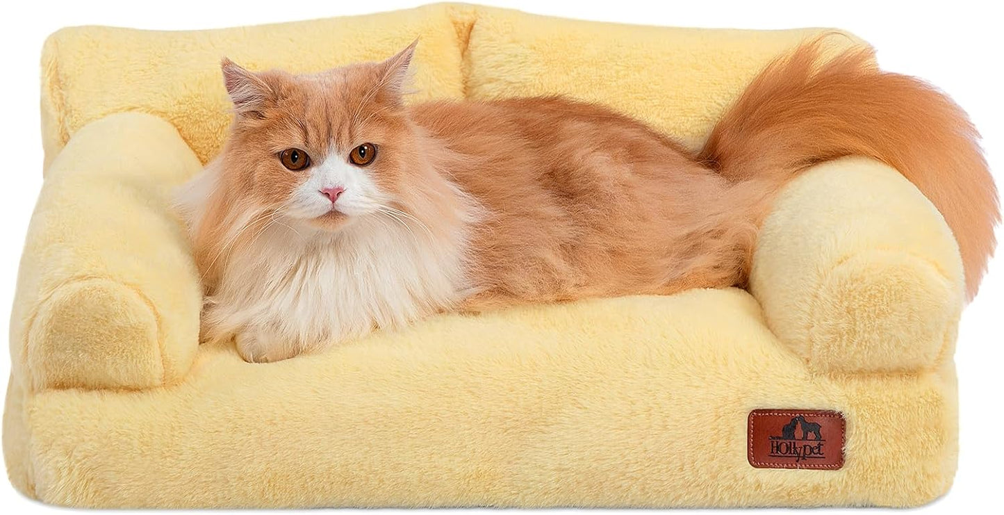 Small Dog Large Cat Bed Puppy Couch Beds for Pets up to 25 lbs | Fluffy Dog Cat Couch Plush Soft Warming Pets Beds with Machine Washable Cover and Non-Slip Bottom