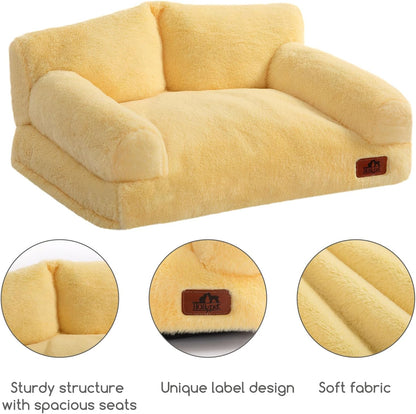 Small Dog Large Cat Bed Puppy Couch Beds for Pets up to 25 lbs | Fluffy Dog Cat Couch Plush Soft Warming Pets Beds with Machine Washable Cover and Non-Slip Bottom