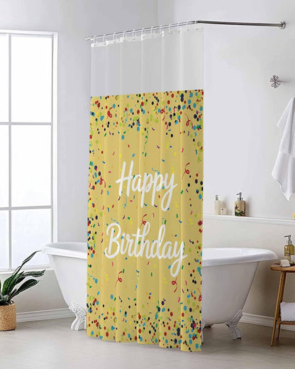 Shower Curtain Set with Mesh Top Window, Yellow Birthday Waterproof Fabric Shower Curtains for Bathroom, Colorful Confetti Ribbons Polka Dots Classroom Washable Bathroom Curtain, 48W x 72L