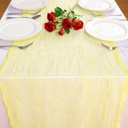 Yellow Cheesecloth Table Runner Summer Spring 35 x120 inches Rustic Gauze Boho Cheese Cloth Table Runner for Wedding Bridal Shower Baby Decoration