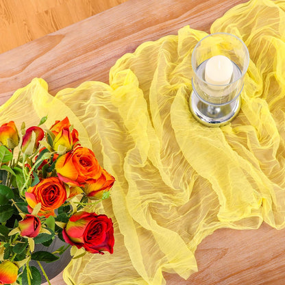 Yellow Cheesecloth Table Runner Summer Spring 35 x120 inches Rustic Gauze Boho Cheese Cloth Table Runner for Wedding Bridal Shower Baby Decoration