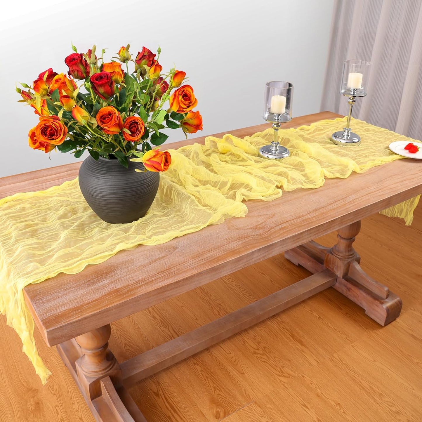 Yellow Cheesecloth Table Runner Summer Spring 35 x120 inches Rustic Gauze Boho Cheese Cloth Table Runner for Wedding Bridal Shower Baby Decoration