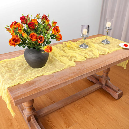 Yellow Cheesecloth Table Runner Summer Spring 35 x120 inches Rustic Gauze Boho Cheese Cloth Table Runner for Wedding Bridal Shower Baby Decoration