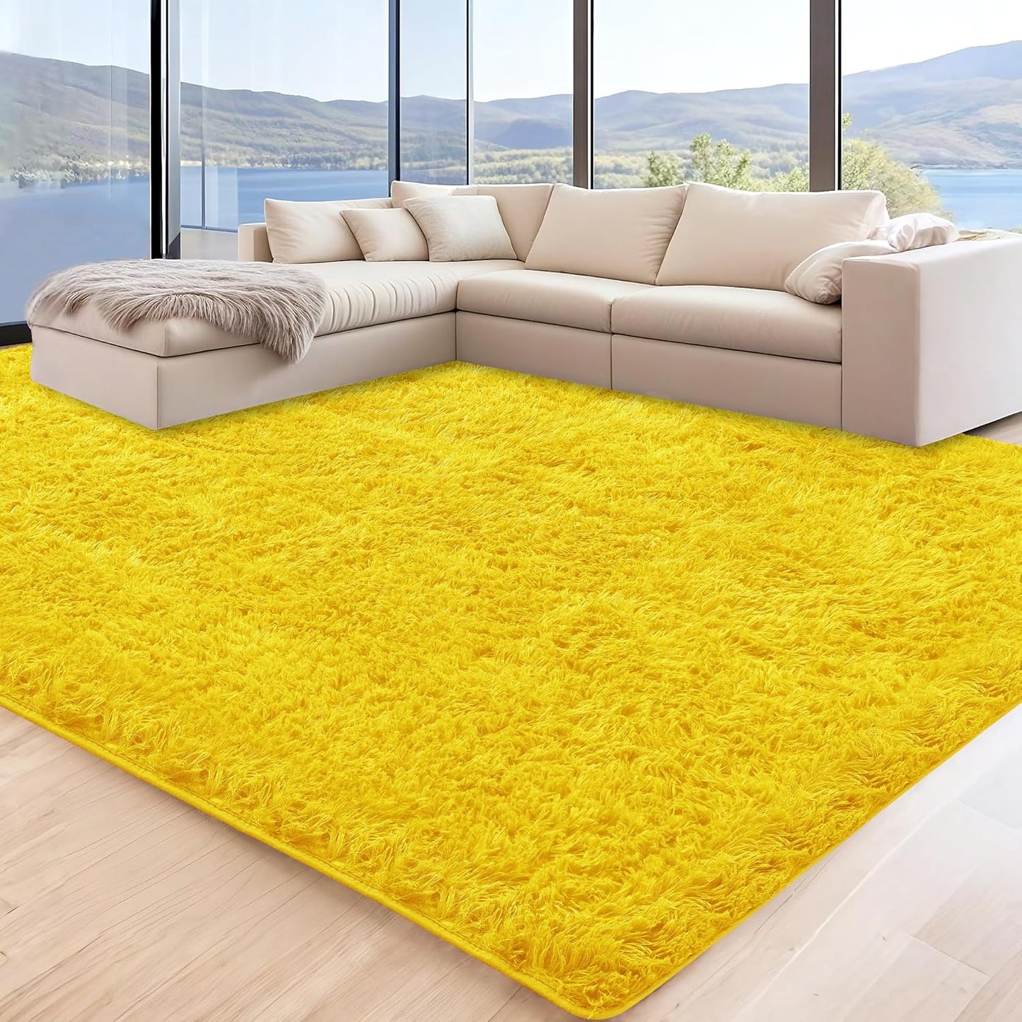 6x9 Yellow Area Rugs for Living Room, Large Fluffy Shag Rug for Bedroom Nursery, Ultra Soft Comfy, Big Fuzzy Shaggy Plush Carpet for Kids Boys Girls Teen Indoor Home Decor, Upgrade Non-Slip