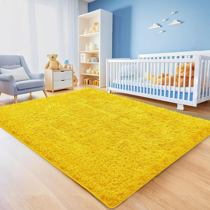 6x9 Yellow Area Rugs for Living Room, Large Fluffy Shag Rug for Bedroom Nursery, Ultra Soft Comfy, Big Fuzzy Shaggy Plush Carpet for Kids Boys Girls Teen Indoor Home Decor, Upgrade Non-Slip