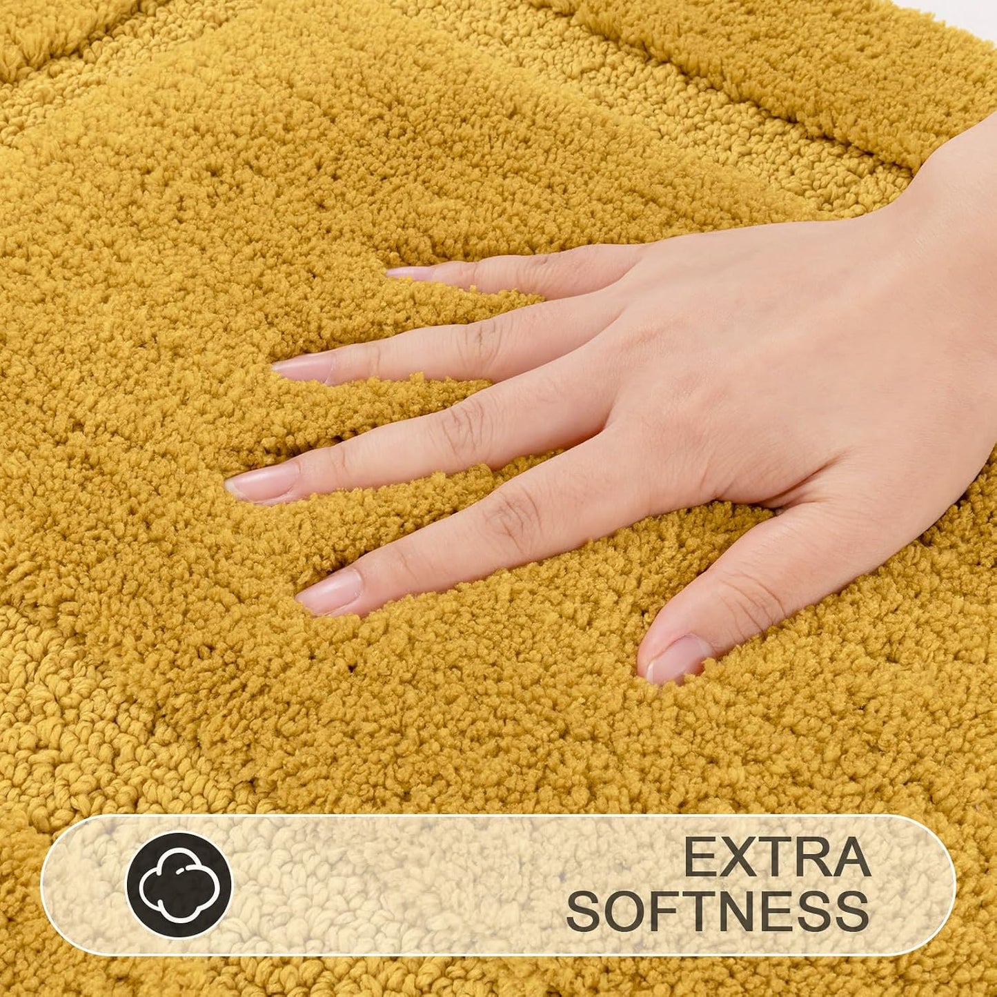 3 Pieces Bathroom Rugs with Toilet Lid Cover, Honey Mustard | Soft Absorbent, Non Slip, Washable, Microfiber, 16"x24"+U-Shape 20"x24"+Lid Cover19"x21"