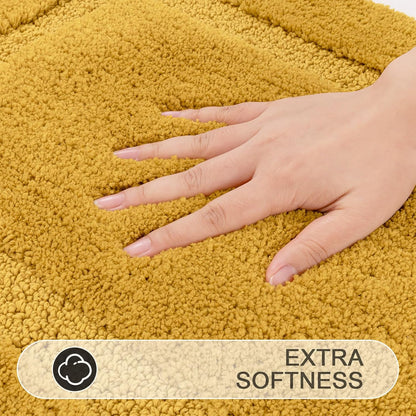 3 Pieces Bathroom Rugs with Toilet Lid Cover, Honey Mustard | Soft Absorbent, Non Slip, Washable, Microfiber, 16"x24"+U-Shape 20"x24"+Lid Cover19"x21"
