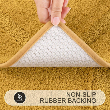 3 Pieces Bathroom Rugs with Toilet Lid Cover, Honey Mustard | Soft Absorbent, Non Slip, Washable, Microfiber, 16"x24"+U-Shape 20"x24"+Lid Cover19"x21"