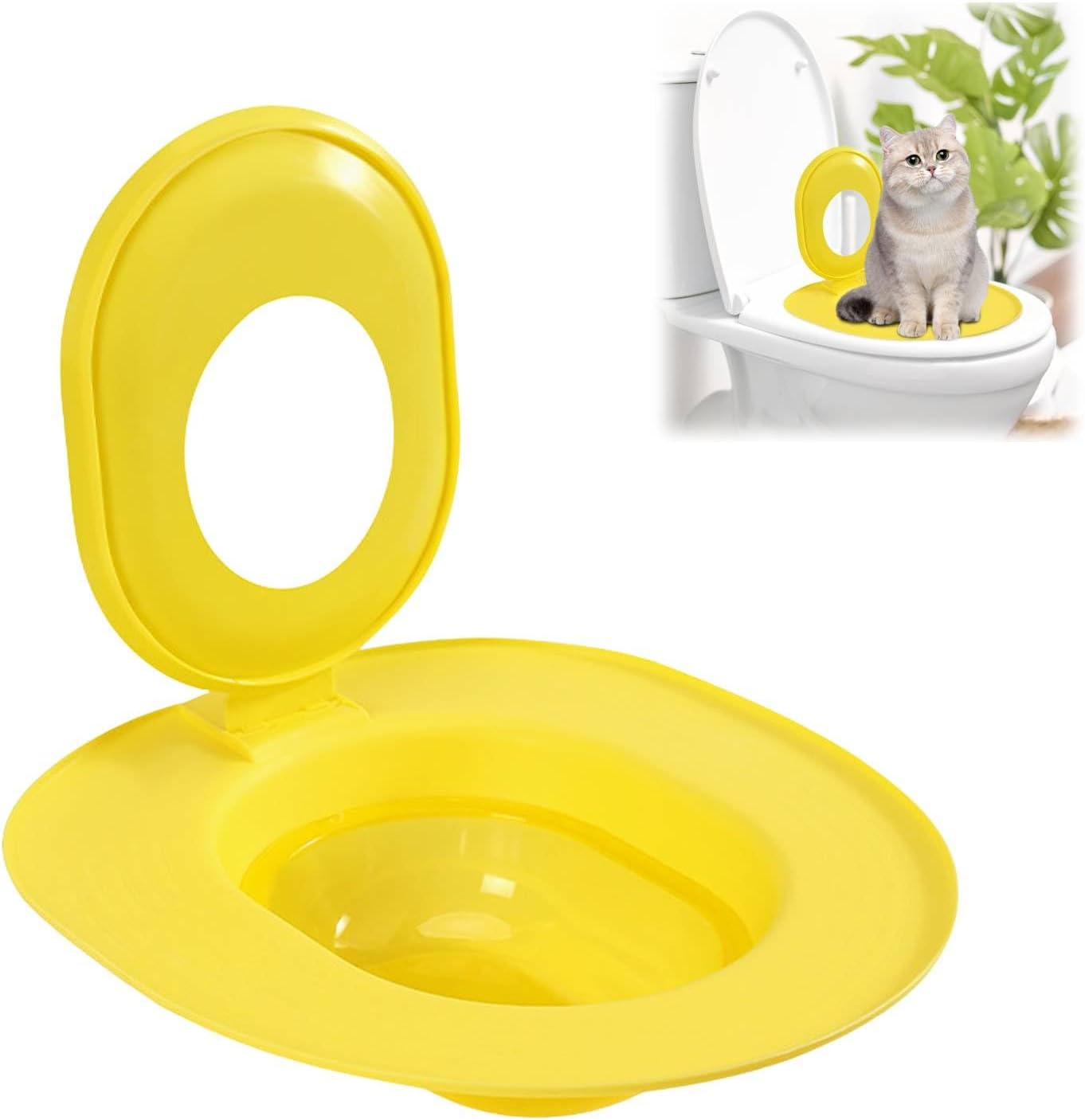 Cat Toilet Seat Training Kit,Reusable Plastic Trainer for Pet Cleaning,Removable Pet Toilet Training System,Portable Trainer for Home Pet Shop Pet Care,Easy Installation,Stable and Durable (Yellow)