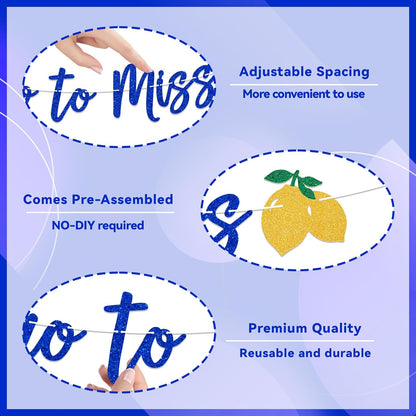 Ciao to Miss Bachelorette Banner Italian Lemon Decor, Bridal Shower Sign, Photo Backdrop, Mediterranean Bachelorette Party Decorations Blue Gold Glitter