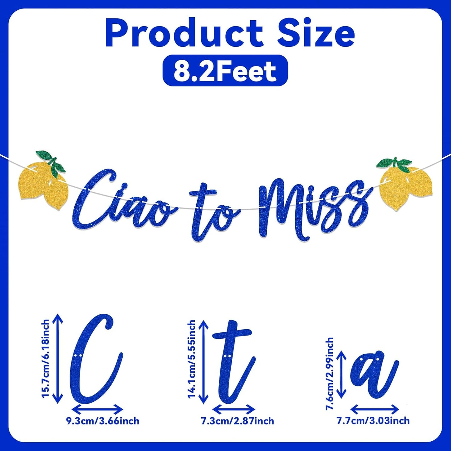 Ciao to Miss Bachelorette Banner Italian Lemon Decor, Bridal Shower Sign, Photo Backdrop, Mediterranean Bachelorette Party Decorations Blue Gold Glitter
