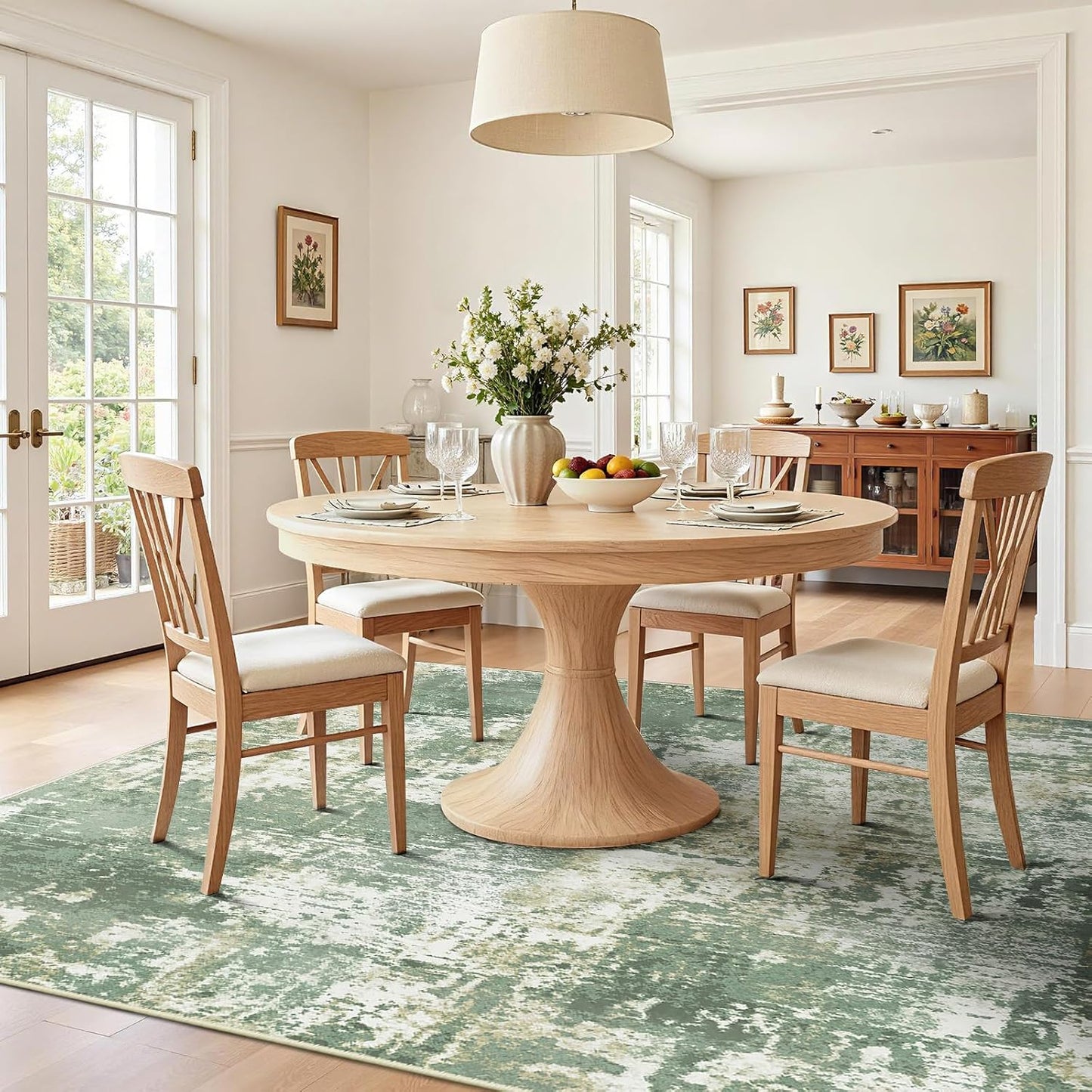 Washable Area Rugs 8'x10' Non-Slip Modern Abstract Soft for Living Room Entryway Bedroom Kitchen, Print Pattern, Light Green/Yellow