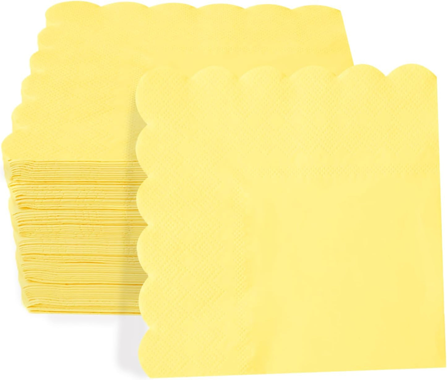 100 Pieces 2-ply Light Yellow Napkin Disposable Scalloped Cocktail Napkins Beverage Napkins Dessert Napkins Paper Napkins for Dinner Wedding Birthday Party Bridal Anniversary Reception Event (Yellow)