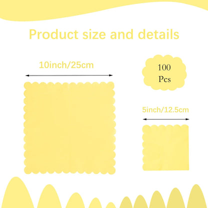 100 Pieces 2-ply Light Yellow Napkin Disposable Scalloped Cocktail Napkins Beverage Napkins Dessert Napkins Paper Napkins for Dinner Wedding Birthday Party Bridal Anniversary Reception Event (Yellow)