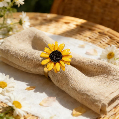 Sunflower Napkin Rings Set of 6 Gold Flower Napkin Holders Ring for Spring Party Garden Wedding Brithday Gatherings Decor,Yellow Daisy Napkin Ring for Rustic Farmhouse Dining Table Setting
