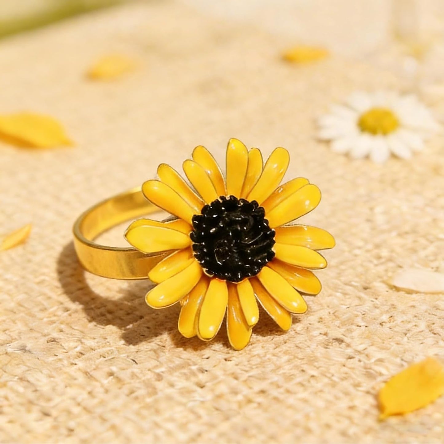 Sunflower Napkin Rings Set of 6 Gold Flower Napkin Holders Ring for Spring Party Garden Wedding Brithday Gatherings Decor,Yellow Daisy Napkin Ring for Rustic Farmhouse Dining Table Setting