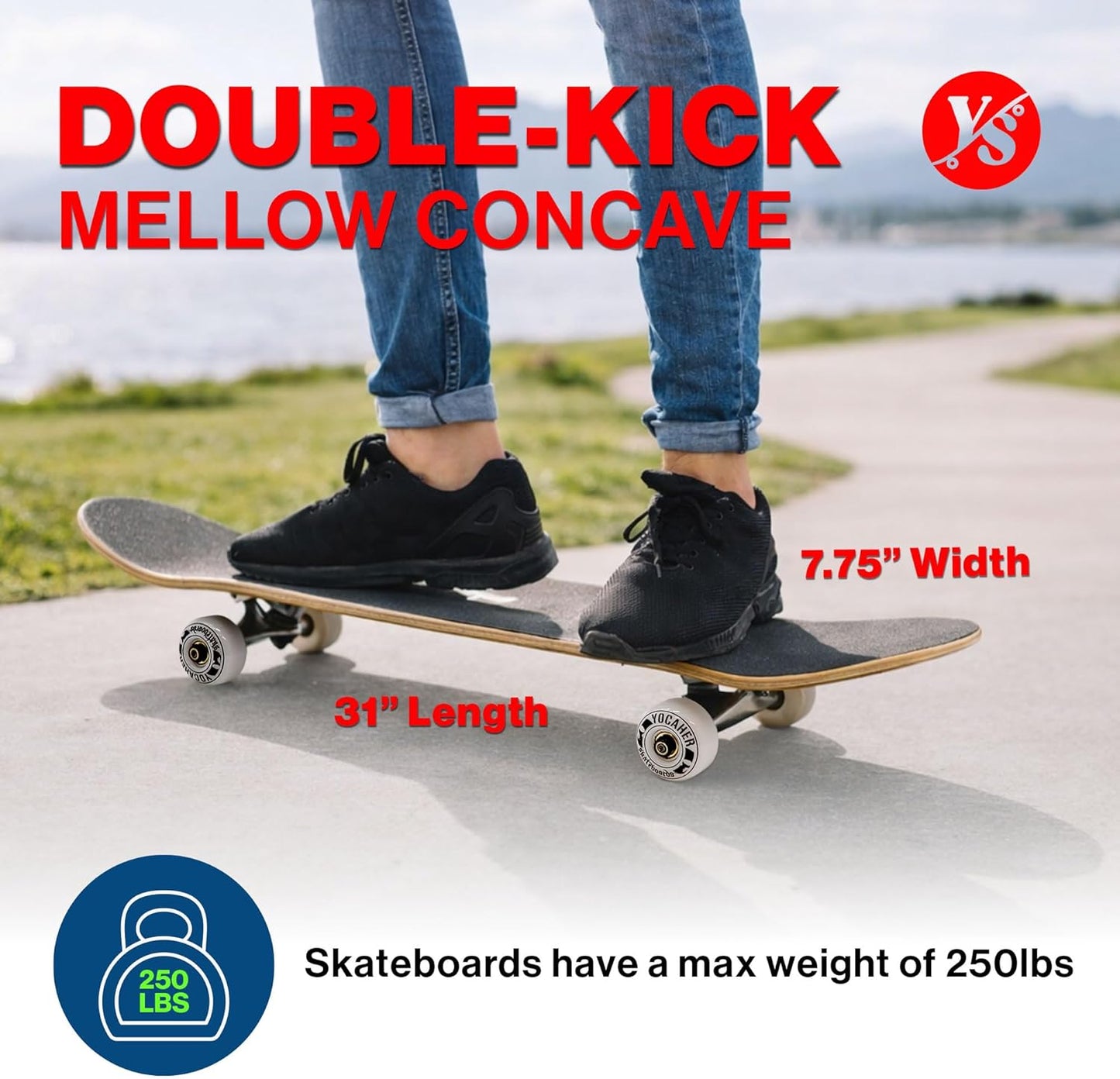 Pro Skateboards Blank, Checker, Camo Professional Complete Skateboard 7.75" w/ 7Ply Maple Deck, Aluminum Alloy Truck, ABEC-9 Bearing, 54mm Skateboard Wheels, Concave Cruiser Trick Skateboard