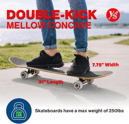 Pro Skateboards Blank, Checker, Camo Professional Complete Skateboard 7.75" w/ 7Ply Maple Deck, Aluminum Alloy Truck, ABEC-9 Bearing, 54mm Skateboard Wheels, Concave Cruiser Trick Skateboard