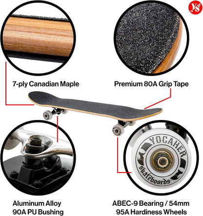 Pro Skateboards Blank, Checker, Camo Professional Complete Skateboard 7.75" w/ 7Ply Maple Deck, Aluminum Alloy Truck, ABEC-9 Bearing, 54mm Skateboard Wheels, Concave Cruiser Trick Skateboard