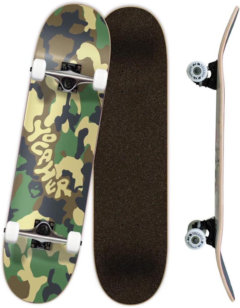 Pro Skateboards Blank, Checker, Camo Professional Complete Skateboard 7.75" w/ 7Ply Maple Deck, Aluminum Alloy Truck, ABEC-9 Bearing, 54mm Skateboard Wheels, Concave Cruiser Trick Skateboard