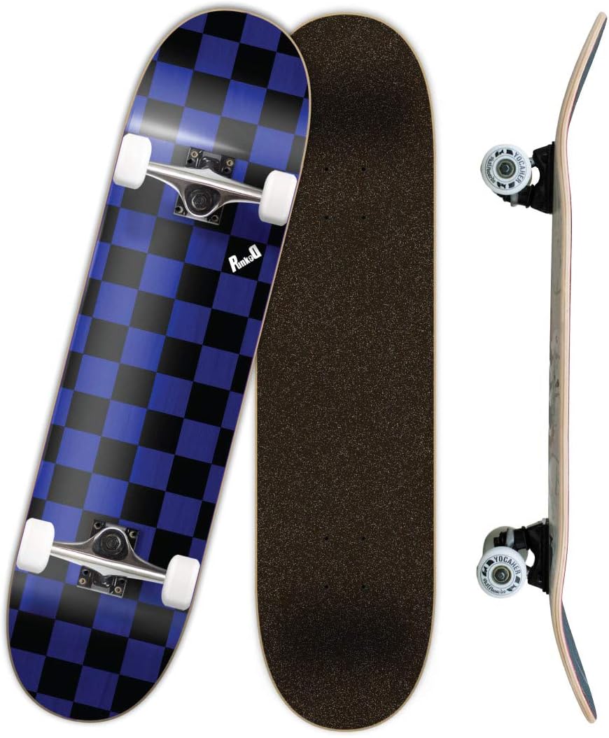 Pro Skateboards Blank, Checker, Camo Professional Complete Skateboard 7.75" w/ 7Ply Maple Deck, Aluminum Alloy Truck, ABEC-9 Bearing, 54mm Skateboard Wheels, Concave Cruiser Trick Skateboard