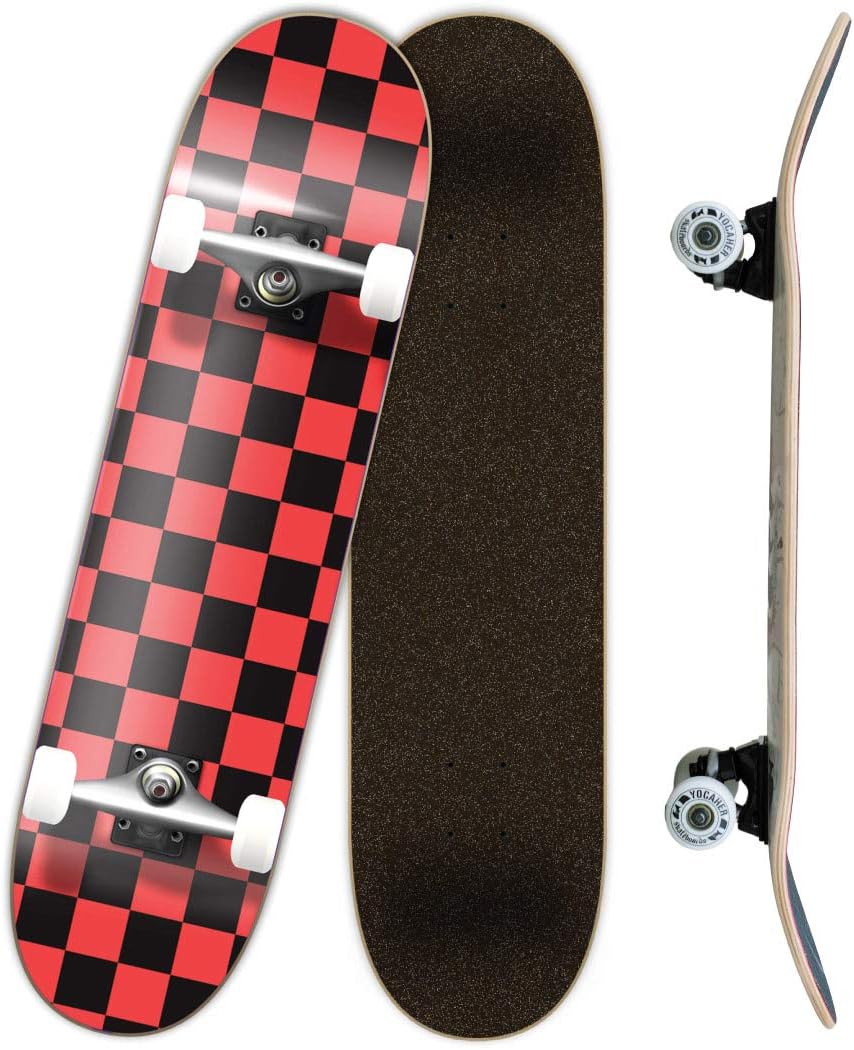 Pro Skateboards Blank, Checker, Camo Professional Complete Skateboard 7.75" w/ 7Ply Maple Deck, Aluminum Alloy Truck, ABEC-9 Bearing, 54mm Skateboard Wheels, Concave Cruiser Trick Skateboard