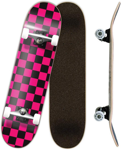 Pro Skateboards Blank, Checker, Camo Professional Complete Skateboard 7.75" w/ 7Ply Maple Deck, Aluminum Alloy Truck, ABEC-9 Bearing, 54mm Skateboard Wheels, Concave Cruiser Trick Skateboard