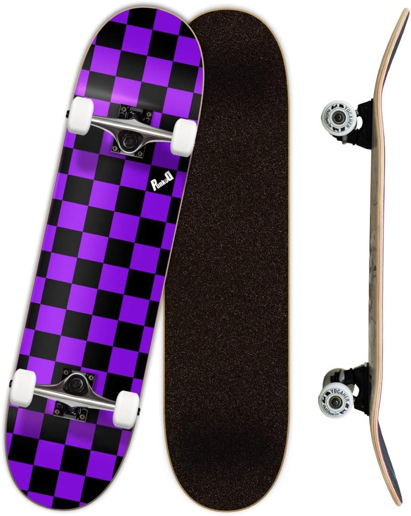 Pro Skateboards Blank, Checker, Camo Professional Complete Skateboard 7.75" w/ 7Ply Maple Deck, Aluminum Alloy Truck, ABEC-9 Bearing, 54mm Skateboard Wheels, Concave Cruiser Trick Skateboard