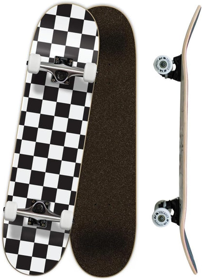 Pro Skateboards Blank, Checker, Camo Professional Complete Skateboard 7.75" w/ 7Ply Maple Deck, Aluminum Alloy Truck, ABEC-9 Bearing, 54mm Skateboard Wheels, Concave Cruiser Trick Skateboard
