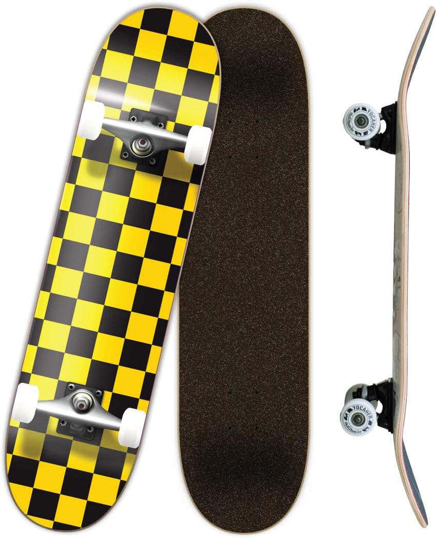 Pro Skateboards Blank, Checker, Camo Professional Complete Skateboard 7.75" w/ 7Ply Maple Deck, Aluminum Alloy Truck, ABEC-9 Bearing, 54mm Skateboard Wheels, Concave Cruiser Trick Skateboard