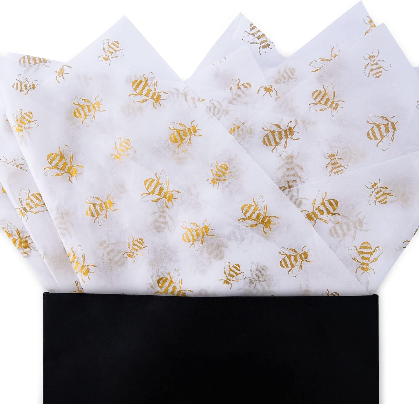 90 Sheets White with Gold Bee Tissue Paper Bulk,20" x 14",Bees Design Tissue Paper for Gift Bags,Bee-Themed Occasions