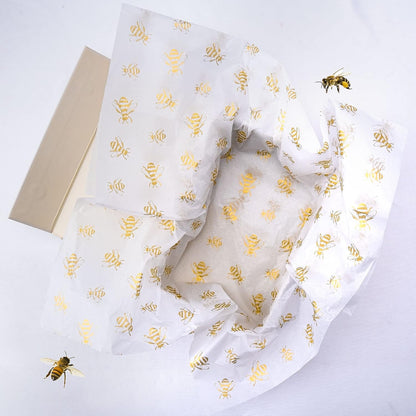 90 Sheets White with Gold Bee Tissue Paper Bulk,20" x 14",Bees Design Tissue Paper for Gift Bags,Bee-Themed Occasions