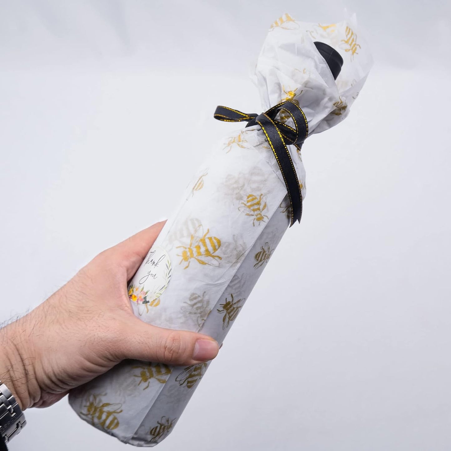 90 Sheets White with Gold Bee Tissue Paper Bulk,20" x 14",Bees Design Tissue Paper for Gift Bags,Bee-Themed Occasions