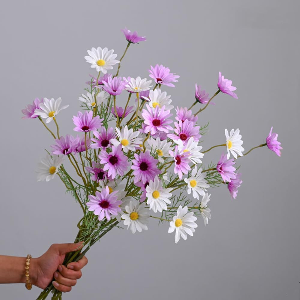 Artificial Flowers 12 Bundles Artificial Silk Daisy UV Resistant Outdoor Fake Wildflowers with Stems Daisy Arrangements for Home Hotel Office Garden Decoration (White, Yellow)