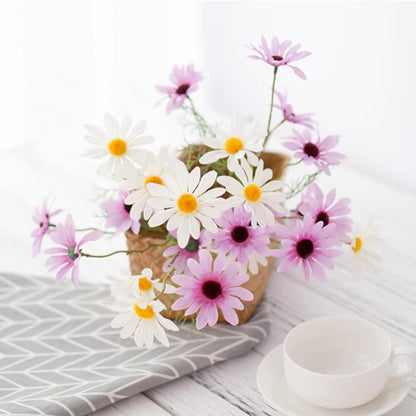 Artificial Flowers 12 Bundles Artificial Silk Daisy UV Resistant Outdoor Fake Wildflowers with Stems Daisy Arrangements for Home Hotel Office Garden Decoration (White, Yellow)