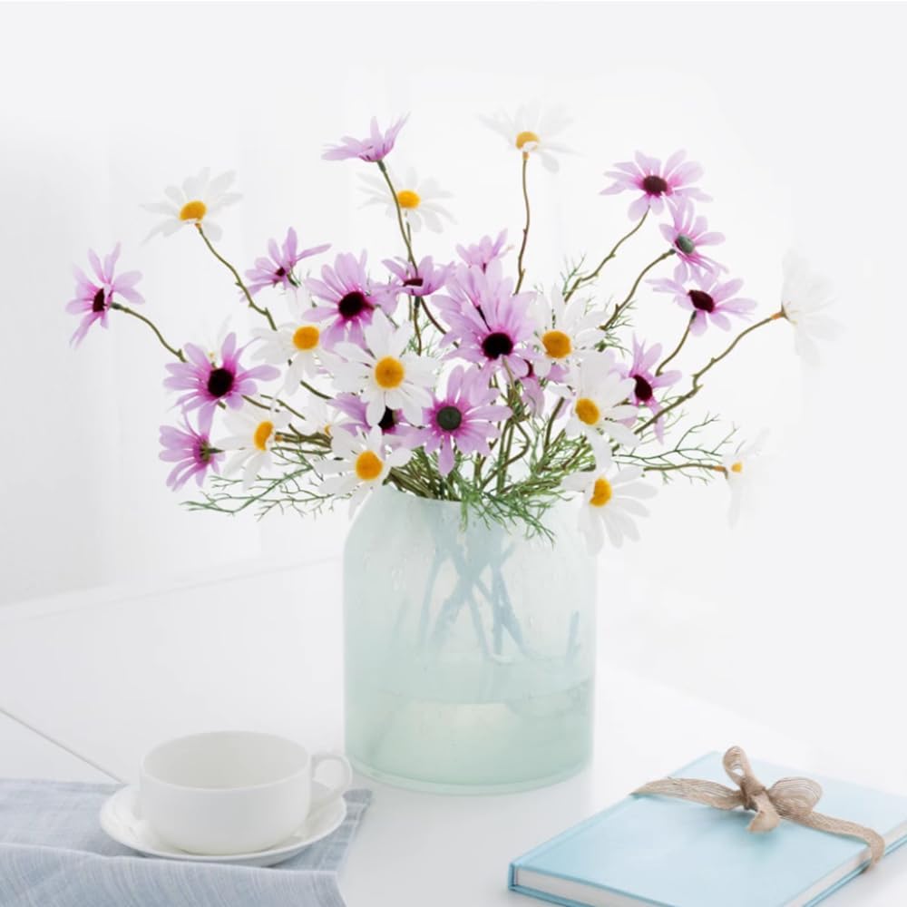Artificial Flowers 12 Bundles Artificial Silk Daisy UV Resistant Outdoor Fake Wildflowers with Stems Daisy Arrangements for Home Hotel Office Garden Decoration (White, Yellow)