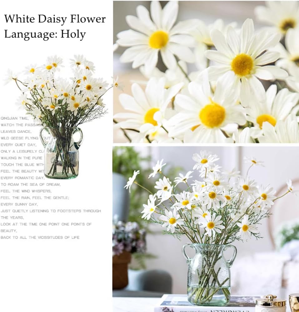 Artificial Flowers 12 Bundles Artificial Silk Daisy UV Resistant Outdoor Fake Wildflowers with Stems Daisy Arrangements for Home Hotel Office Garden Decoration (White, Yellow)
