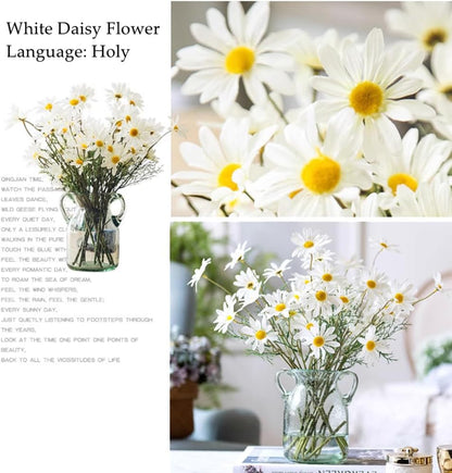 Artificial Flowers 12 Bundles Artificial Silk Daisy UV Resistant Outdoor Fake Wildflowers with Stems Daisy Arrangements for Home Hotel Office Garden Decoration (White, Yellow)