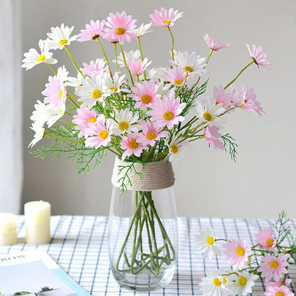 Artificial Flowers 12 Bundles Artificial Silk Daisy UV Resistant Outdoor Fake Wildflowers with Stems Daisy Arrangements for Home Hotel Office Garden Decoration (White, Yellow)